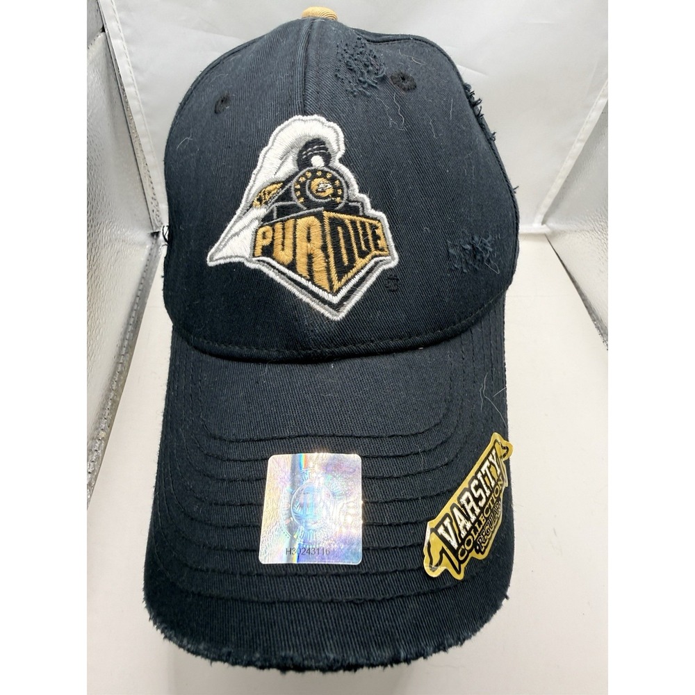 PURDUE UNIVERSITY BOILERMAKERS BASEBALL HAT CAP TOP OF THE WORLD OSFA Distress
